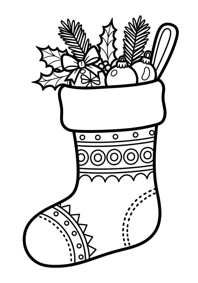 santa stocking coloring page - printable holiday fun